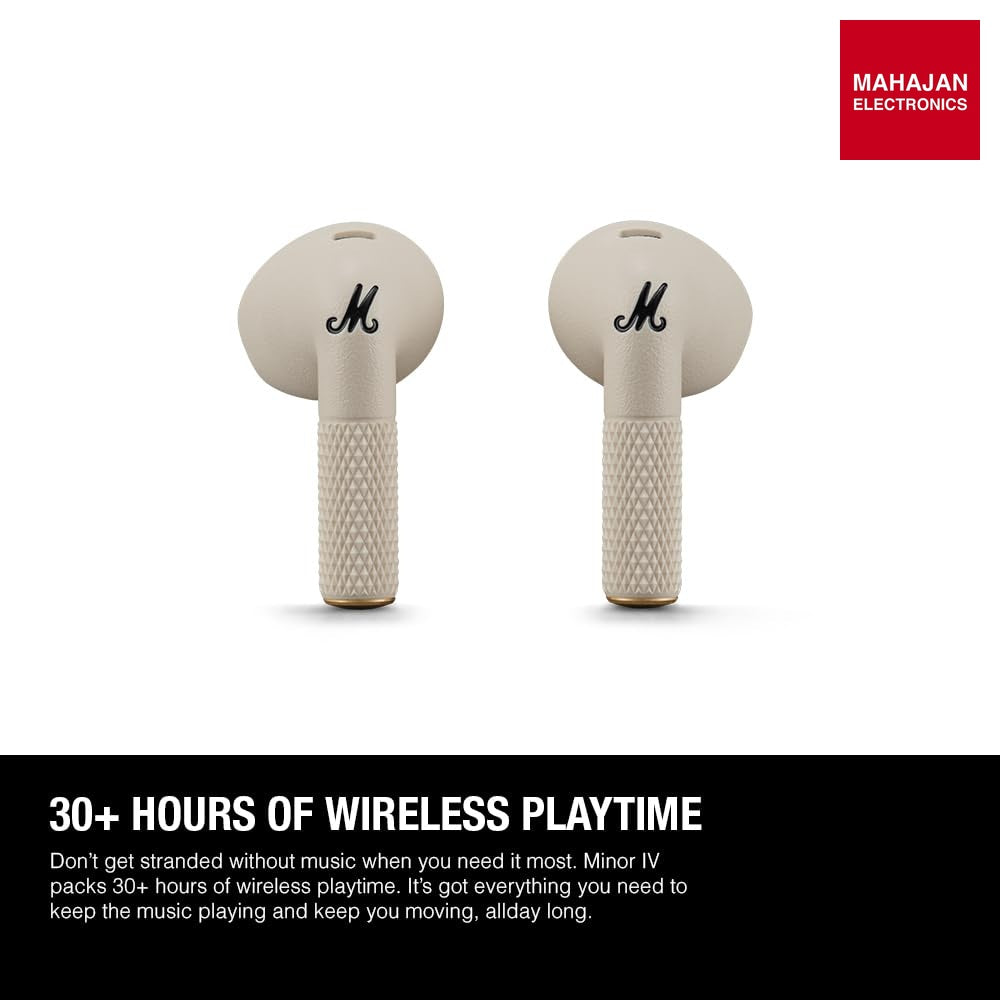 Marshall Minor Iv Wireless in Ear Earbuds with 30+ Hours of Playtime, Water-Resistant, Wireless Charging- Cream – Mahajan Electronics Online.