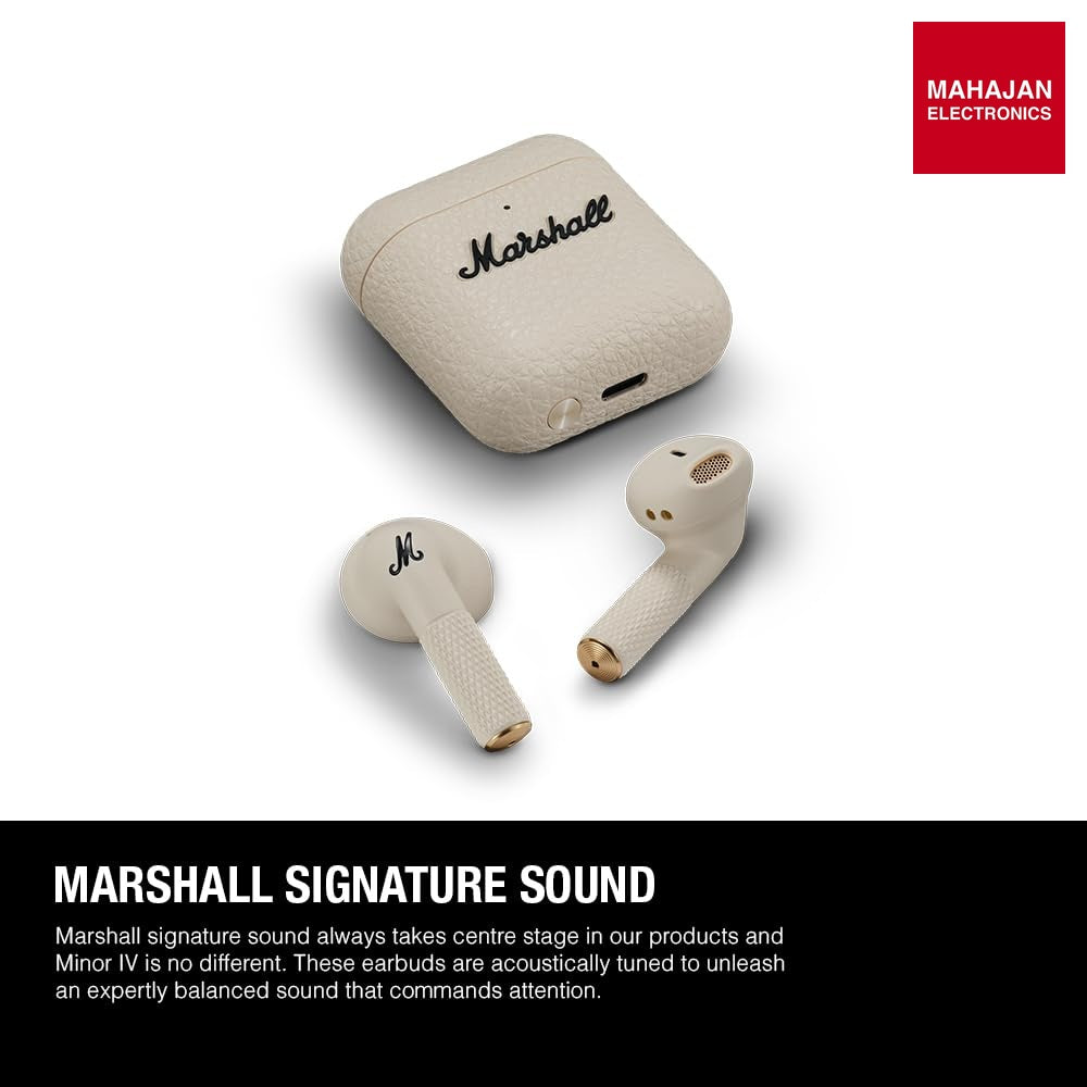 Marshall Minor Iv Wireless in Ear Earbuds with 30+ Hours of Playtime, Water-Resistant, Wireless Charging- Cream – Mahajan Electronics Online.