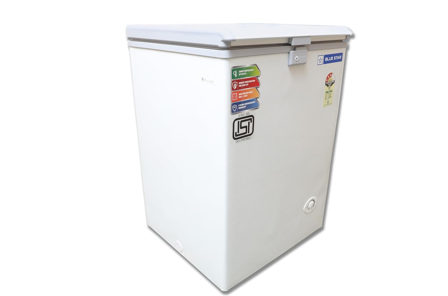 Blue Star CF3-130NEYW 130 Litre Chest Freezer (White, 3 Star, R290 Refrigerant, Single Door, Manual Defrost, Made in India)