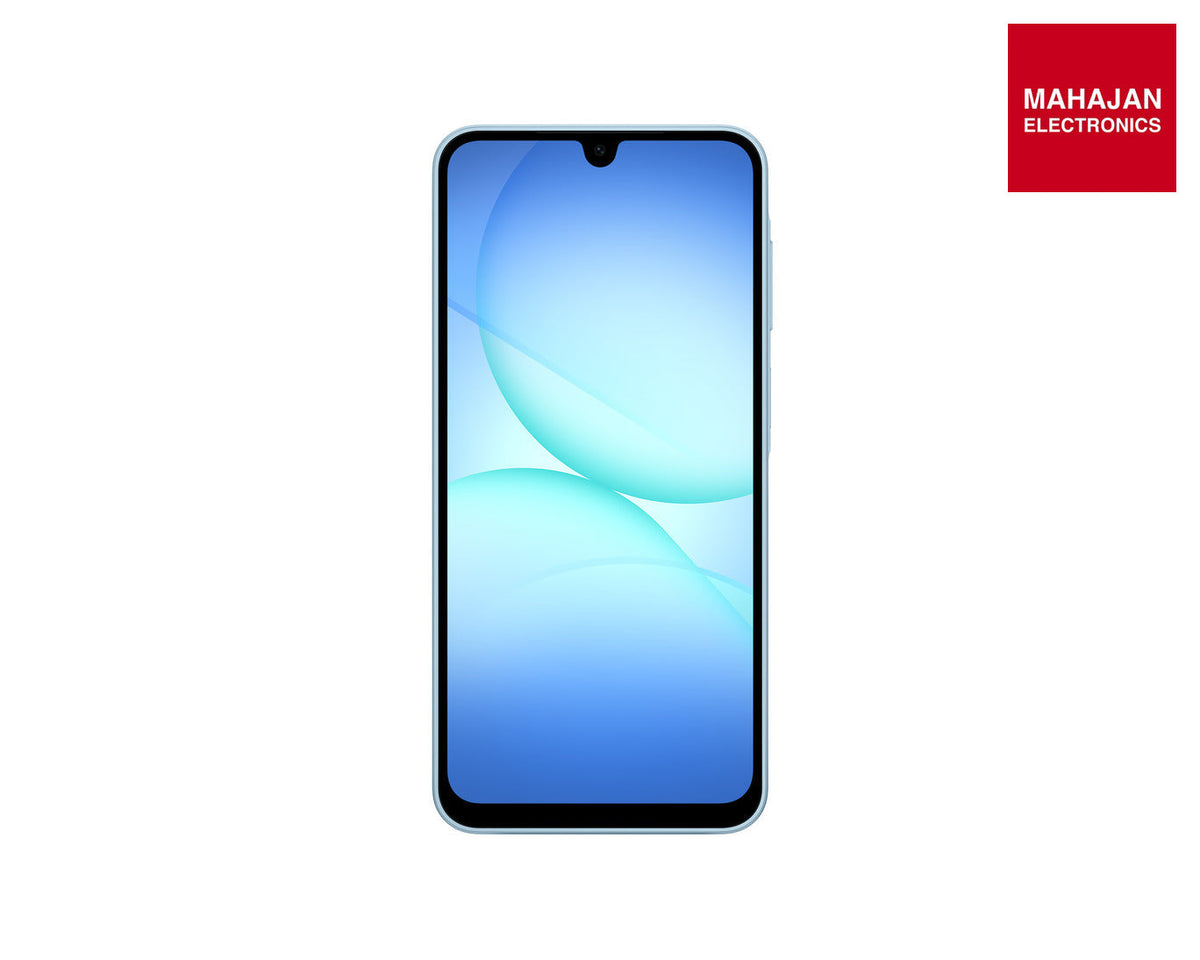 Samsung Galaxy A17 5G smartphone, light blue, 6GB RAM, 128GB storage, with adapter – Mahajan Electronics Online.