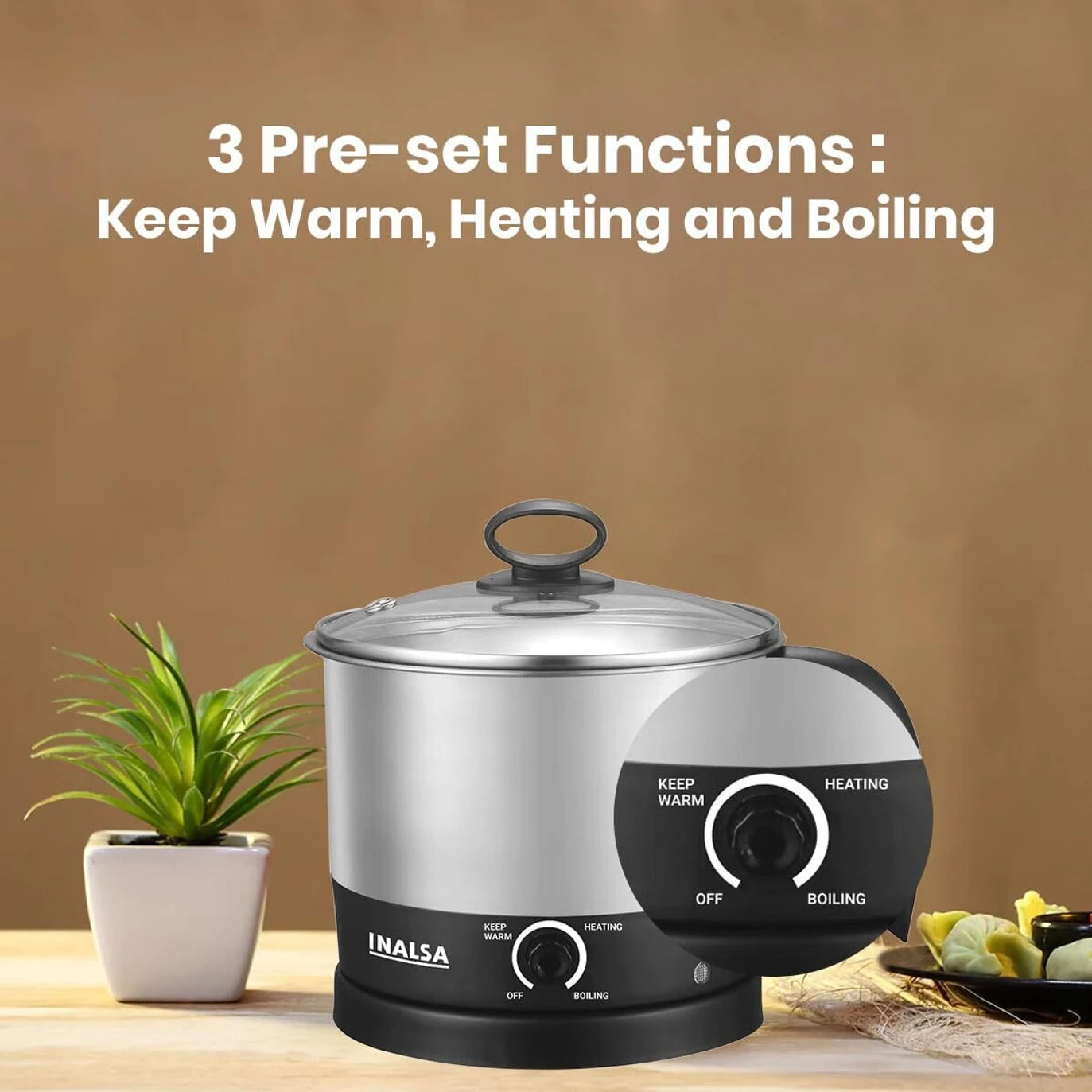 Inalsa Multi Cook Nu Multi Purpose Cooker for Soup Maggi Pasta Noodles Eggs Meals Electric Kettle (1.5 L) INALSA