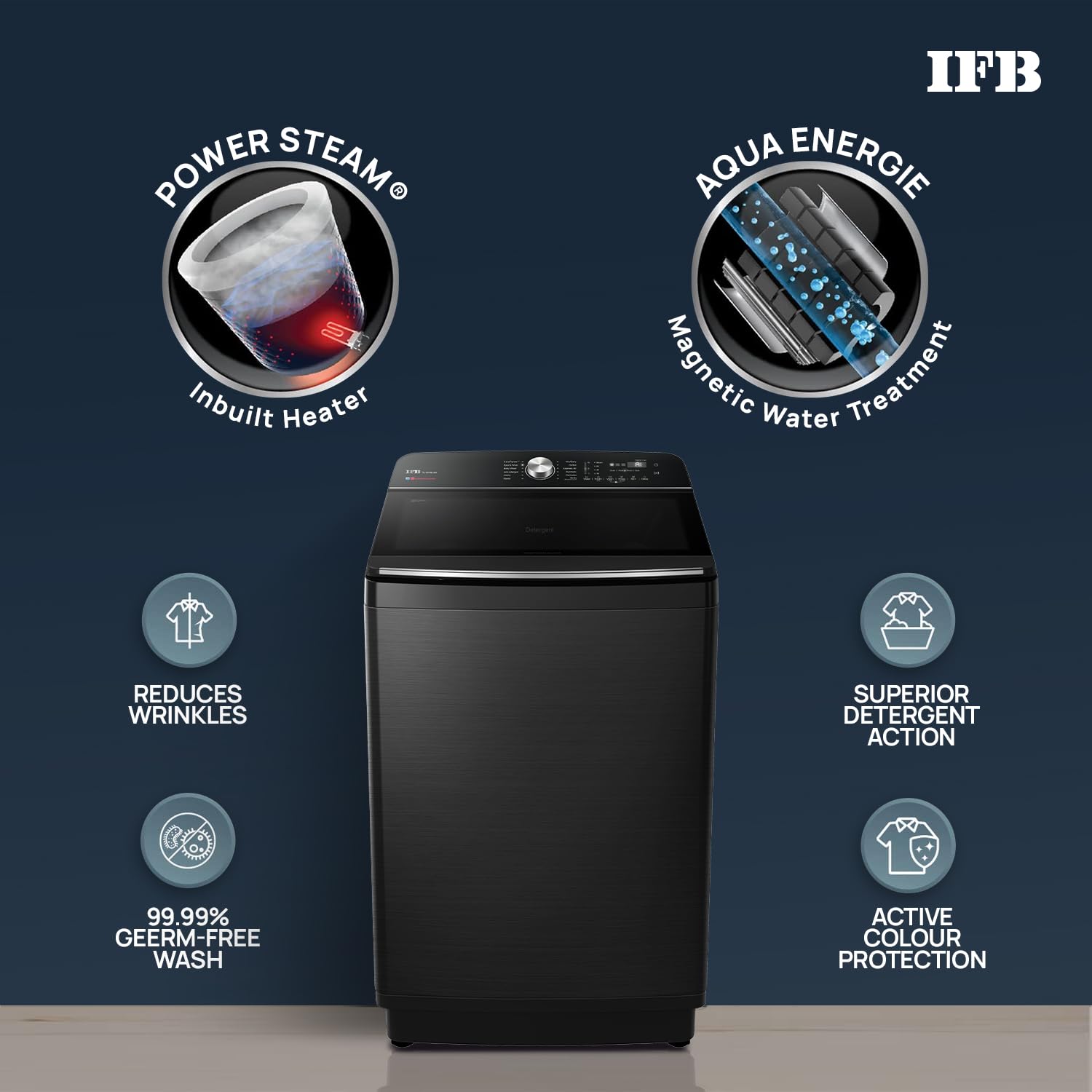 IFB TL121BL4SN 12 Kg 5 Star with DeepClean® Technology, AI Powered, Fully Automatic Top Load Washing Machine (2025 Model, PowerSteam®, Inbuilt Heater, 5D Wash, Aqua Energie, Black VCM) Mahajan Electronics Online