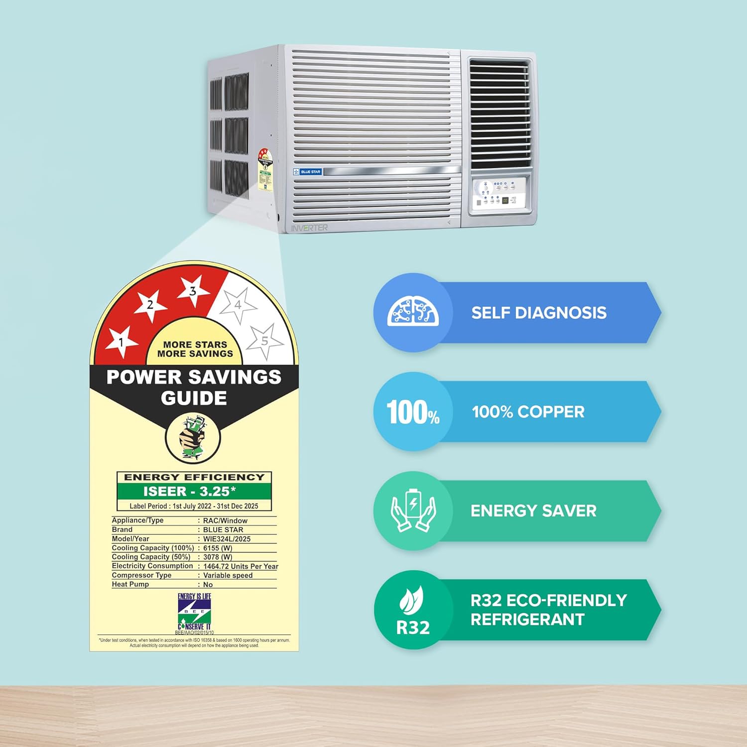 Blue Star WIE324L 2 Ton 3 Star Inverter Window AC (Copper, Hydrophilic Blue Fins, Dust Filters, Self-Diagnosis, White) Mahajan Electronics Online