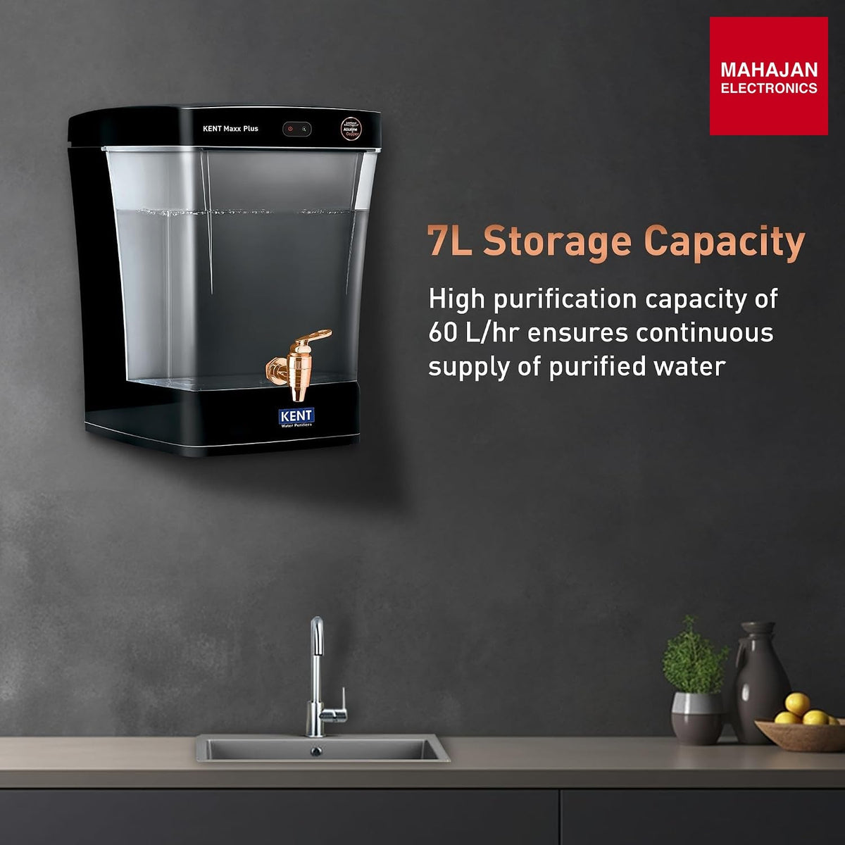 KENT Maxx Plus B UV Water Purifier | UV+UF+Alk+Cu | 7L Transparent Detachable Tank | With Benefits of β Mahajan Electronics Online.