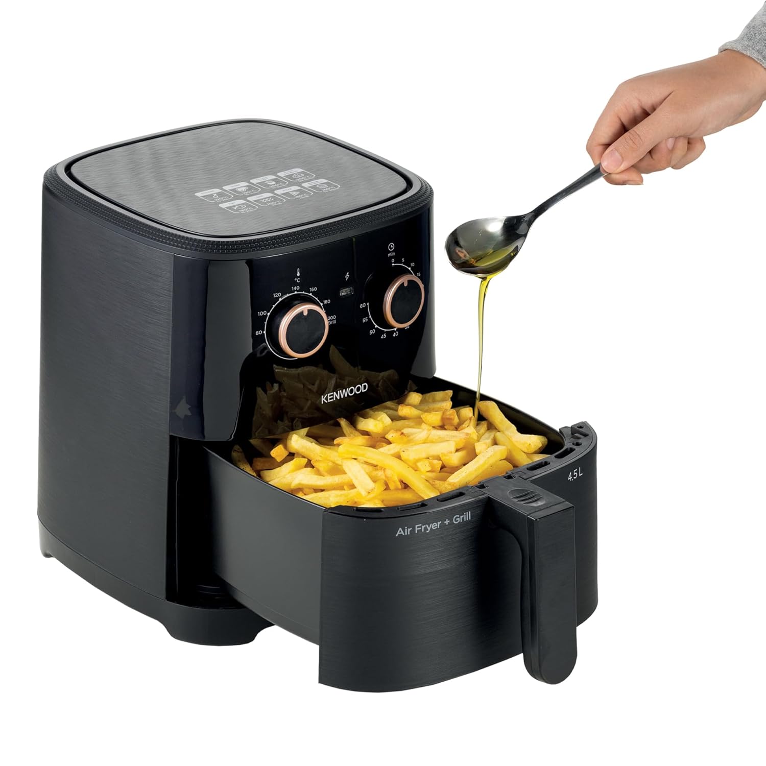 KENWOOD HFP40.000BK Airfryer + Grill XL 4.5L 1300W Air Fryer with Grill Function, Recipe Book, Rapid Hot Air Circulation for Frying, Grilling, Broiling, Roasting, Baking and Toasting Black Mahajan Electronics Online