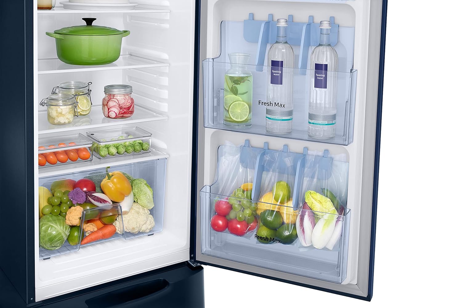 Samsung RR26C3893CU/HL 246L 3 Star Inverter Direct-Cool Single Door Refrigerator Appliance (Camellia Blue) Base Stand Drawer Mahajan Electronics Online