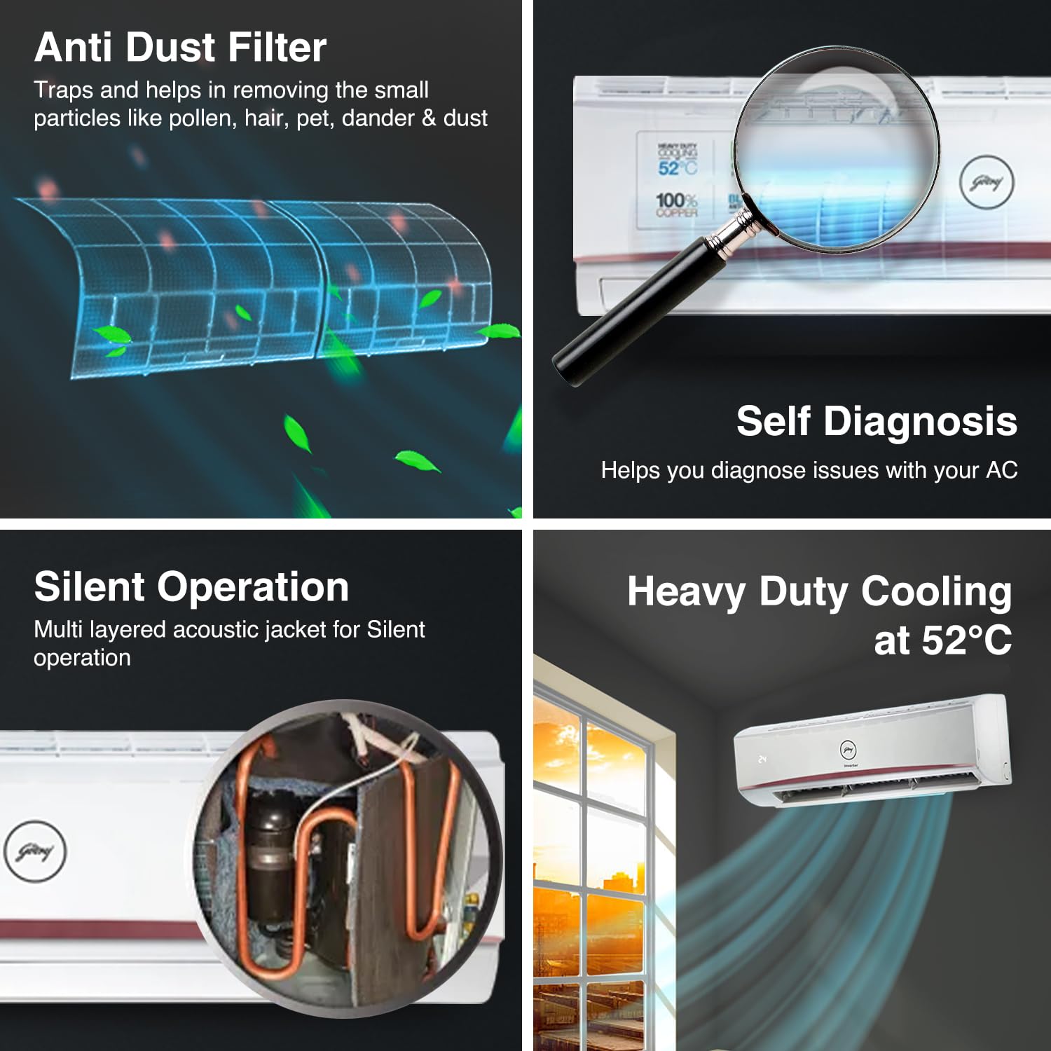 Godrej SFC 24LTC3-WWR 2 Ton 3 Star, 4-Way Air Swing, Fixed Speed Split AC (Copper, Anti-Dust Filter, AC 2T White) Mahajan Electronics Online