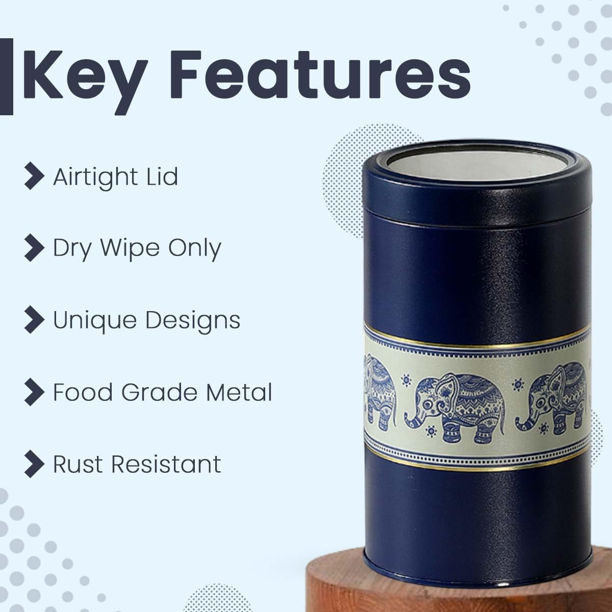 Mandala Collection Airtight Kitchen Container Set - Food Grade Metal Jars for Rusk, Cookies, Candies & More - Stylish Jars -Medium 850ML Canisters - Set of 4 - Blue Elephants Mahajan Electronics Online