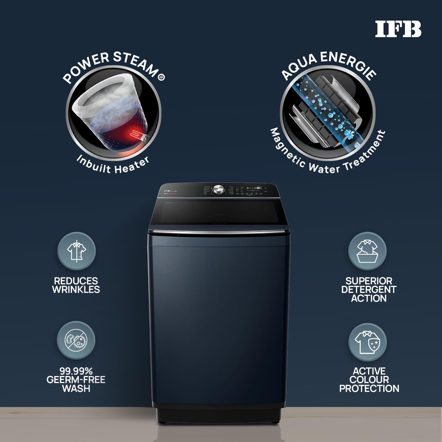 IFB TL111RB2SN 11 Kg 5 Star with DeepClean® Technology, AI Powered, Fully Automatic Top Load Washing Machine (2025 Model, PowerSteam®, Inbuilt Heater, 5D Wash, Aqua Energie, Royal Blue)