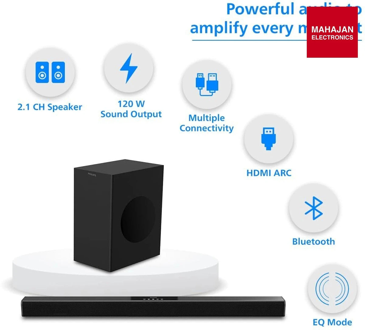 Philips TAB4218/94 120 W 2.1 Channel Bluetooth Soundbar with Subwoofer, HDMI, USB & Optical Input (Black) β Mahajan Electronics Online.