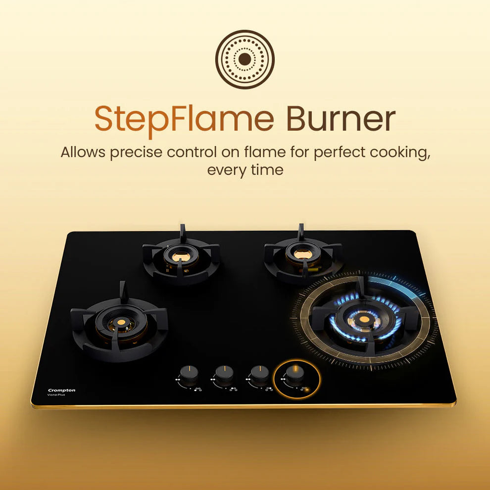 Crompton HOB-VPDC-MBL 82 cm 4 BurnerS Built-in Gas Hob With High Efficiency Brass Burners, Auto-Ignition and 8 MM Toughened Glass Mahajan Electronics Online