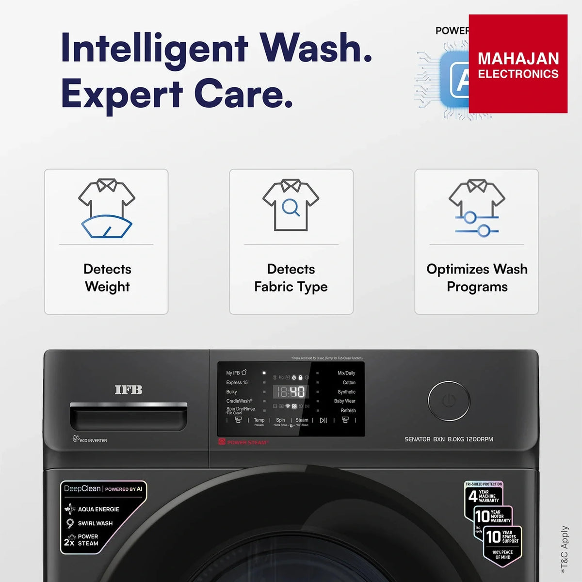 IFB SENATOR BXN 8012 CMS 8 Kg 5 Star AI Powered Front Load Washing Machine | WiFi | PowerSteam® | Steam Refresh | Eco Inverter | Black – Mahajan Electronics Online.