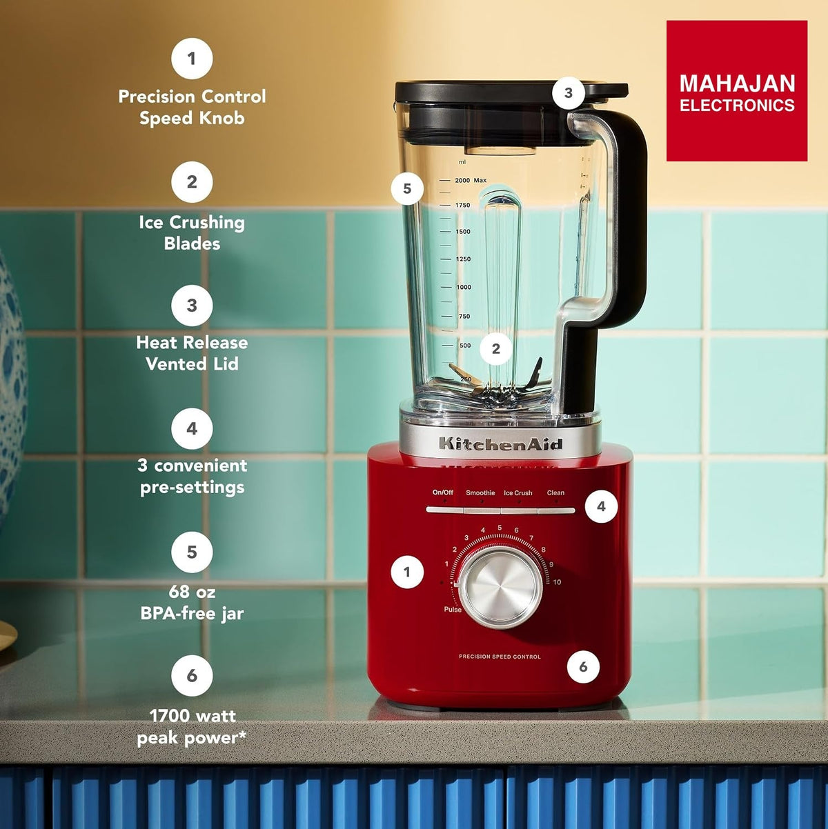 KitchenAid Pure Power Blender, 2L BPA-Free Plastic Jar, Variable Speed Control with 10 Speeds, Smoothie, Ice Crush & Clean Cycle, Empire Red 5KSB2072DER – Mahajan Electronics Online.