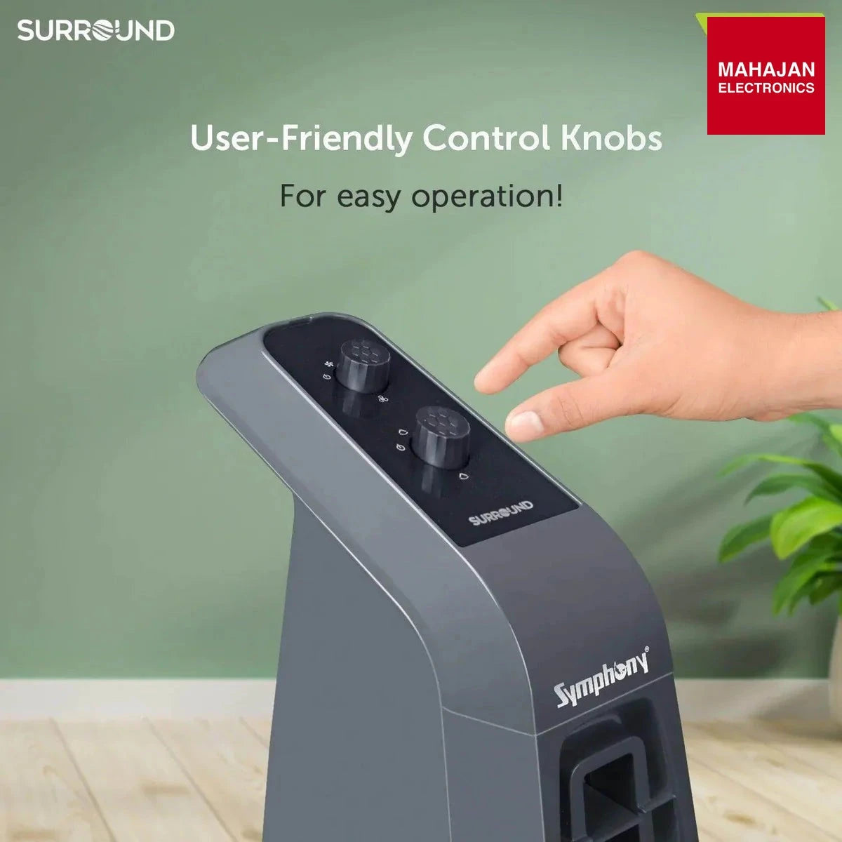 Symphony Surround Sr AFNTF023 Bladeless Tower Fan with 90 Degree Swivel, Knob Control & Removable Dust Filter (Grey) โ Mahajan Electronics Online.