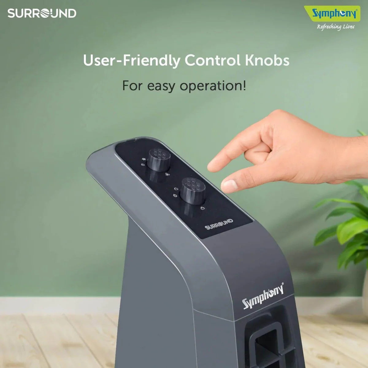 Symphony Surround Sr. Bladeless Tower Fan for Room | 90 Degree Swivel Action, Knob Control Panel | Low Power Consumption | Removable Dust Filter For Clean | 1 Year Warranty | Grey AFNTf03 Symphony