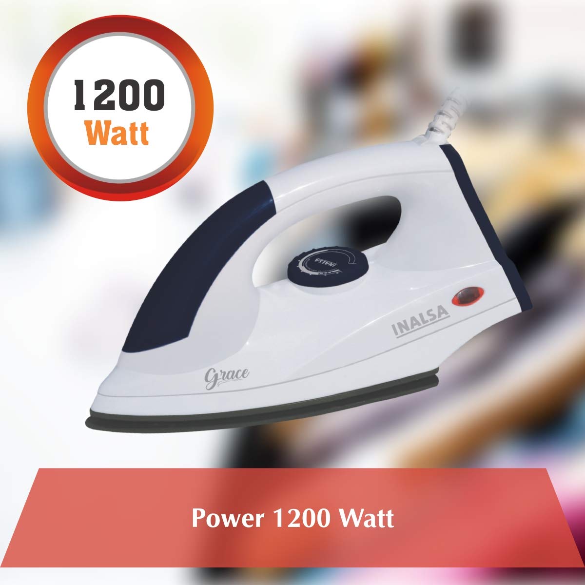 Inalsa Grace 1200-Watt Dry Iron with Non Stick Coated Sole Plate (White/Grey) INALSA – Mahajan Electronics Online.