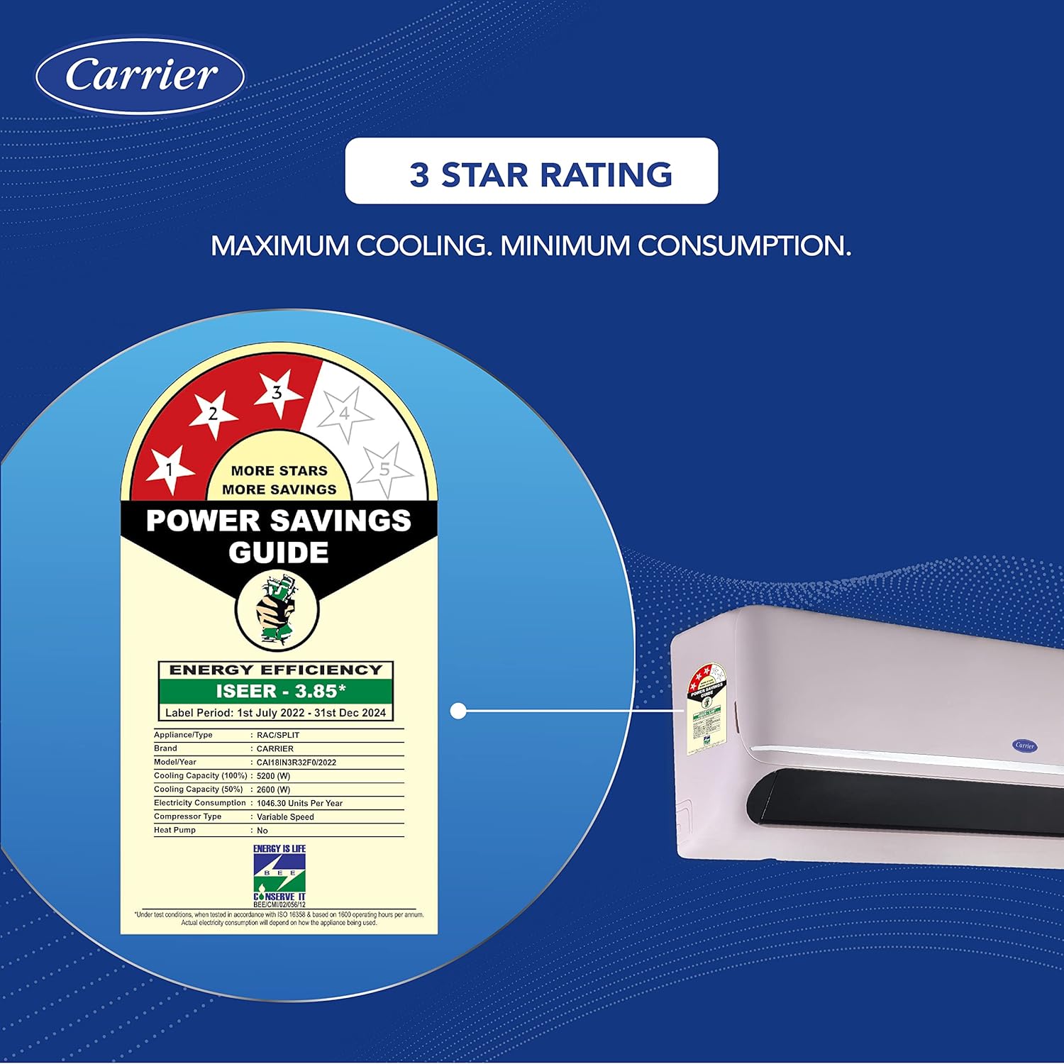 Carrier 1.5 Ton 3 Star AI Flexicool Hybridjet Inverter Split AC (Copper, 4-in-1 Flexicool with Anti-Viral Guard, Smart Energy Display,INDUS DXI - CAI18IN3R32F0) Mahajan Electroniics Online