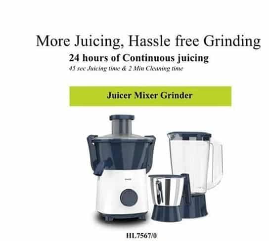 PHILIPS HL7567/03 Juicer Mixer Grinder, 500W, 2 Jars (Stainless Steel & Blender), Deep Azure – Centrifugal Juicing, Rust-Resistant Blades, 2-Year Warranty Mahajan Electronics Online