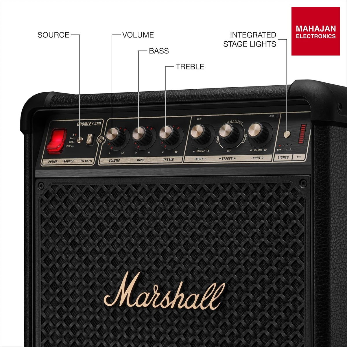 Marshall Bromley 450 Portable Party Speaker - Loud 360° Sound with Bass EQ Controls – Mahajan Electronics Online.