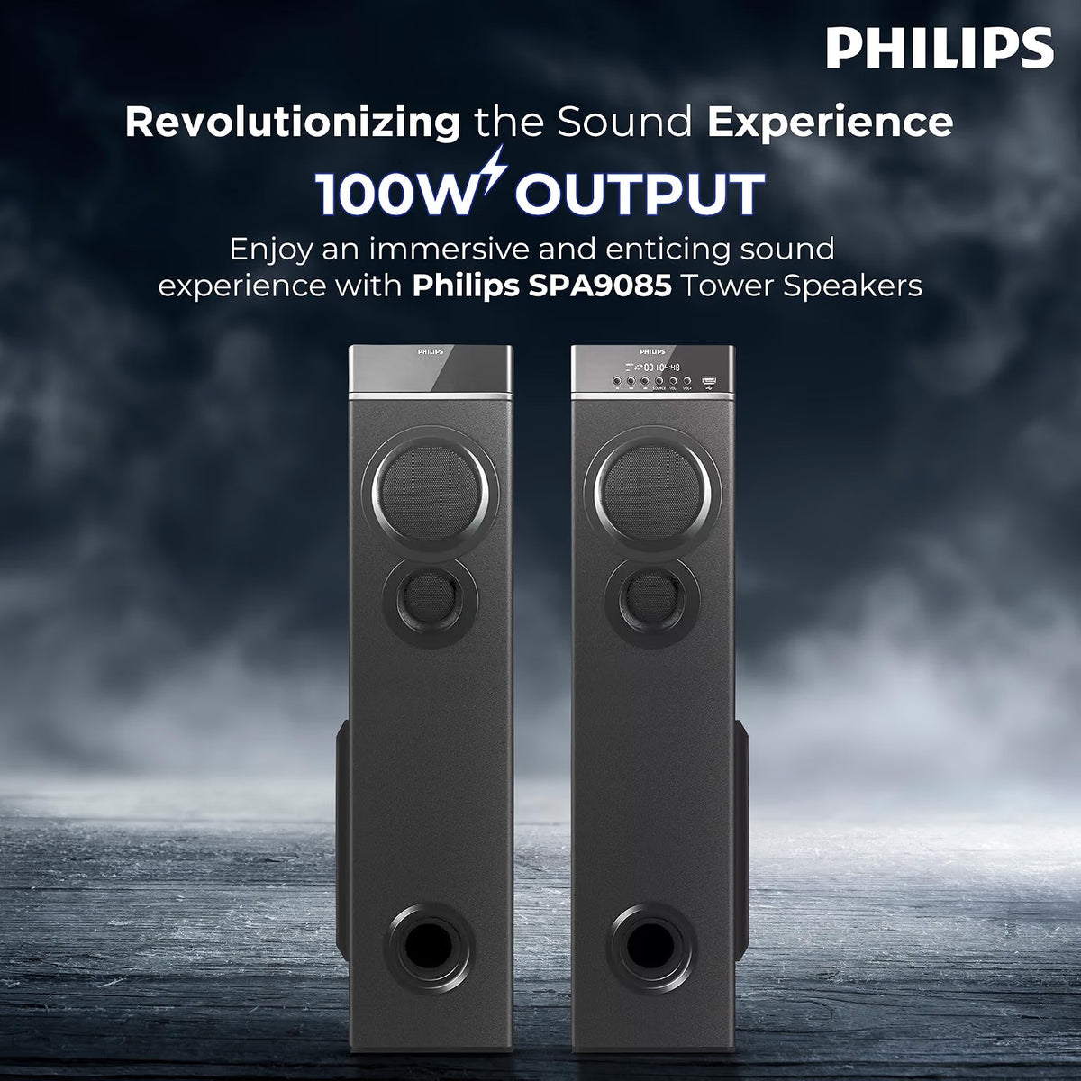 PHILIPS Audio SPA9085 2.0CH 100W Multimedia Tower Speakers with Wireless Microphone,Multi-Connectivity Option with Supporting USB, AUX, FM,Mic & Thumping Bass with Karaoke(Black) Philips