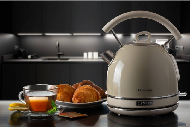 Ariete 2877 Vintage 1.7L Electric Kettle (Beige) | 2000W Stainless Steel | Retro Design | 360° Cordless Base | Auto Shut-Off Mahajan Electronics Online