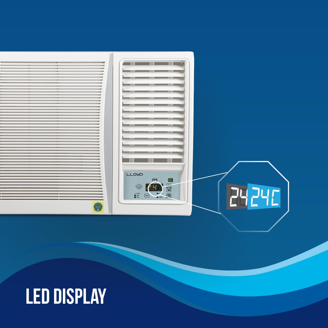 Lloyd GLW18I5AGSPR 1.5 Ton 5 Star Side Throw Inverter Window AC (6 in 1 Convertible, Cools Up To 54°C, Turbo Cool, Feather Touch Control, Remote Control Operation, LED Display, 100% Copper, White,