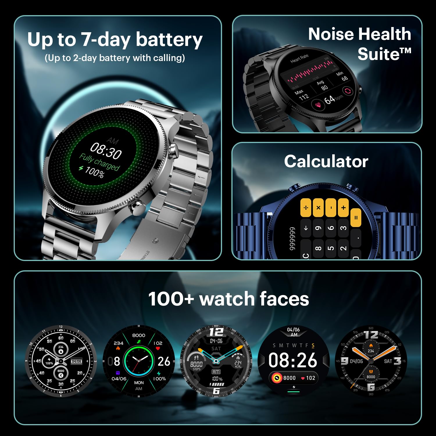 Noise Halo Plus Elite Edition Smartwatch with 1.46" Super AMOLED Display, Stainless Steel Finish Metallic Straps, 4-Stage Sleep Tracker, Smart Watch for Men and Women (Elite Silver) - Mahajan Electronics Online