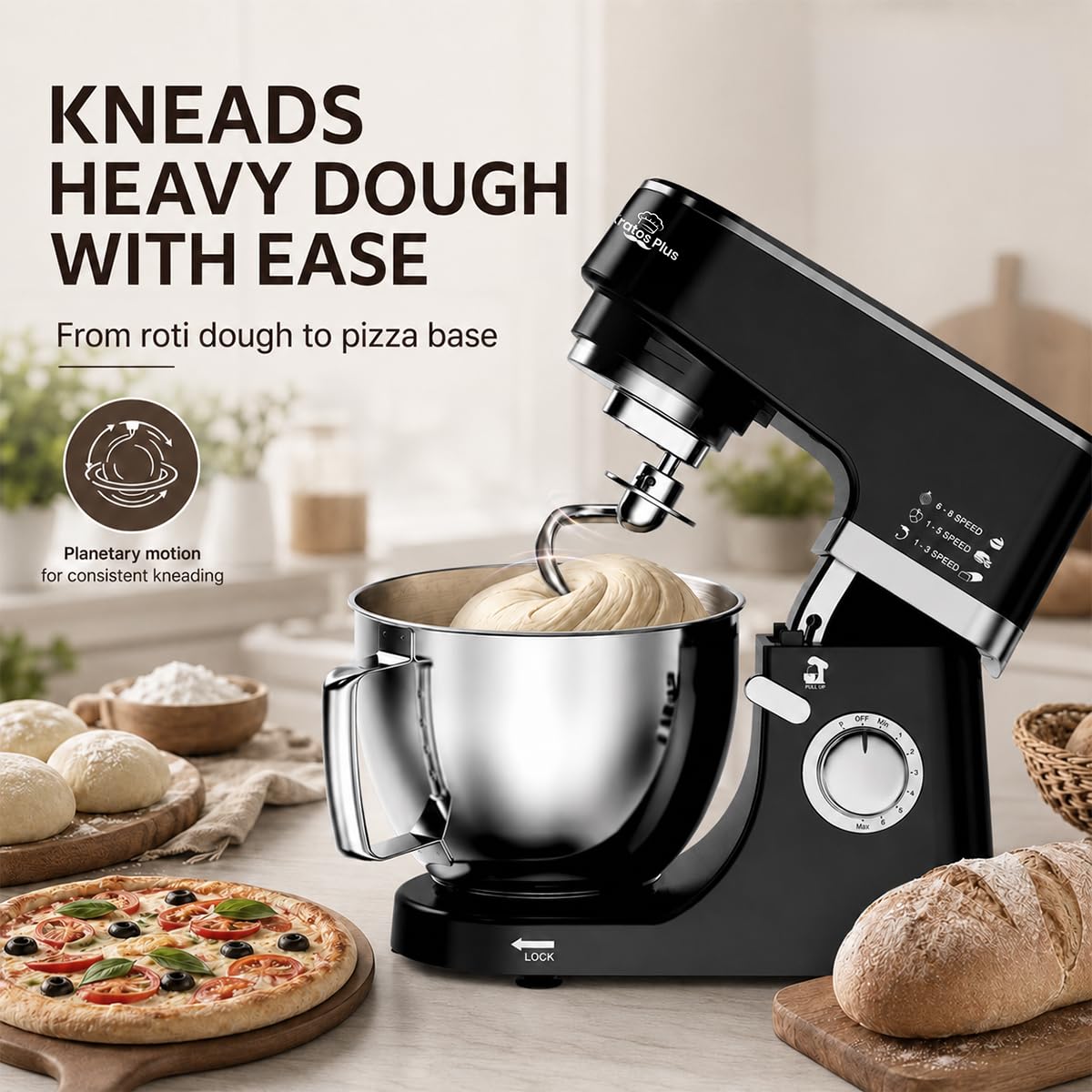 INALSA Stand Mixer 1200W|Pure Copper Motor|5.3L SS Bowl With Splash Guard|Metal Gears for Extra β Mahajan Electronics Online.