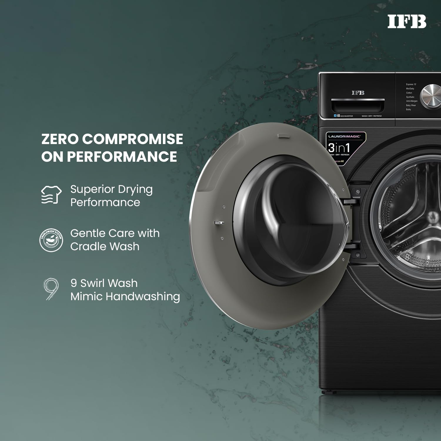 IFB WDR Executive Plus ZBG 11/7/3 kg Fully Automatic Washer Dryer Refresher with Steam Refresh, AI DOS, 100% Dry Clothes, 9 Swirl Wash Mimic Handwashing, WiFi & Eco Inverter Motor ( Black) Mahajan Electronics Online