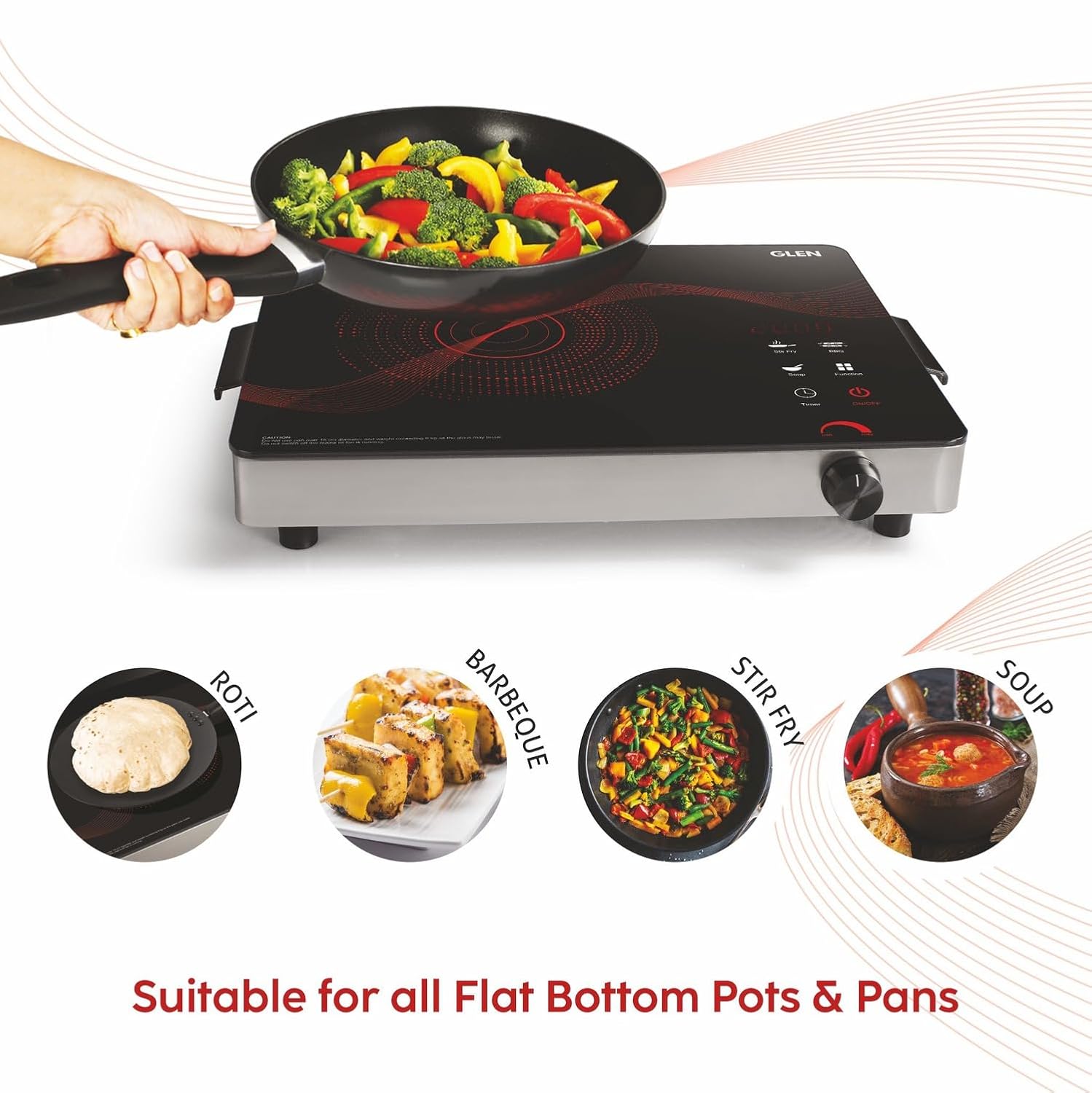 Glen SA3074 Infra 2000W Infrared Cooktop Stove with Grill Rack for Barbecue, Crystal Glass Plate, Digital Display, 3 Preset Cooking Modes, Touch Control, Infrared Hot Plate Mahajan Electronics Online