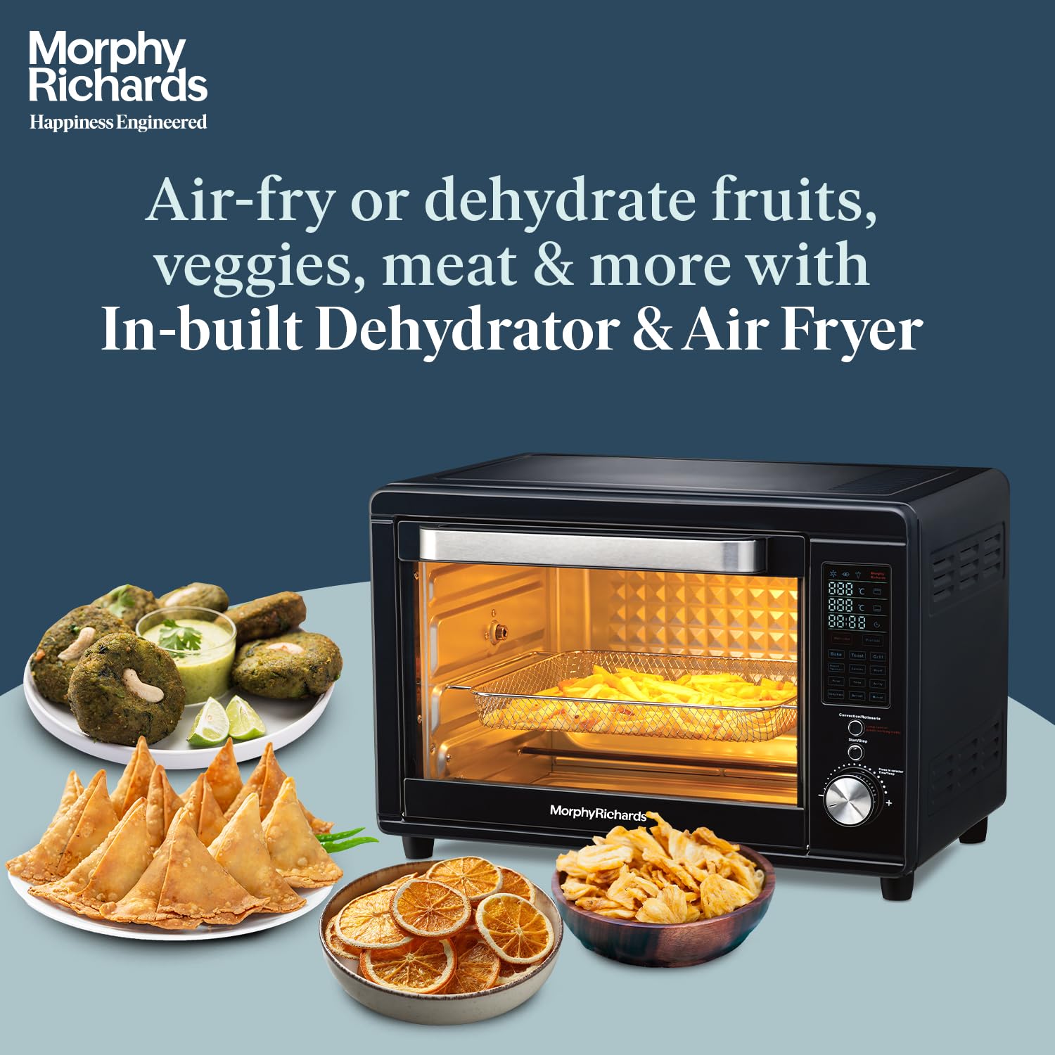 Morphy Richards 40RCAD Digi with Air Fryer Digital Otg Oven For Kitchen|40 Litre Oven Toaster Griller W/ 13 Preset Menu|Rotisserie,Convection W/In-Built Air-Fryer & Dehydrator Function|2-Yr Warranty By Brand|Deep Blue-2000W Mahajan Electronics Online