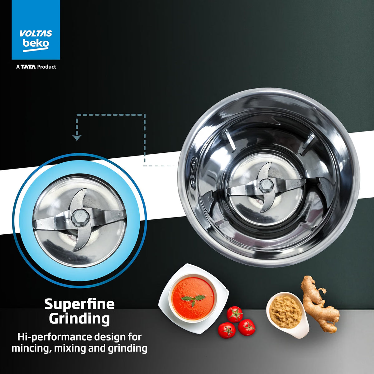 Voltas Beko, G7503HP-BL 750 W Mixer Grinder with GrindX Technology ( | 3 Jars | Black) Voltas Beko