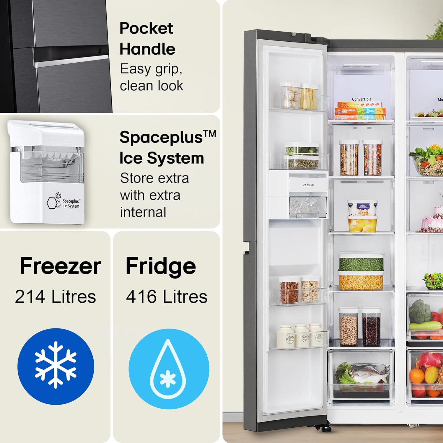 LG GL-L257CMC3 630 L, 3 Star, Frost-Free, Double Door, Door Cooling+, Hygiene Fresh+, Smart Inverter, Wi-Fi Convertible Side By Side Refrigerator with AI ThinQ ( Matt Black, Ice & Water Dispenser) Mahajan Electronics Online
