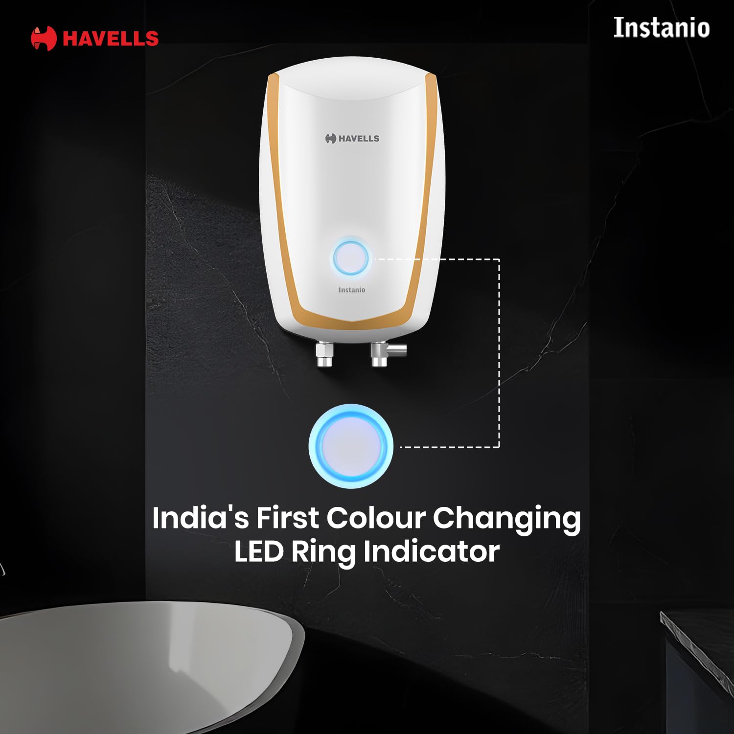 Havells Instanio 3L Instant Water Heater(Geyser)|Temp. Sensing LED Indicator| Rust & Shock Proof Body| ISI Marked|Warranty:5 year on Inner Tank| High Rise Compatible(White Mustard) Mahajan Electronics Online