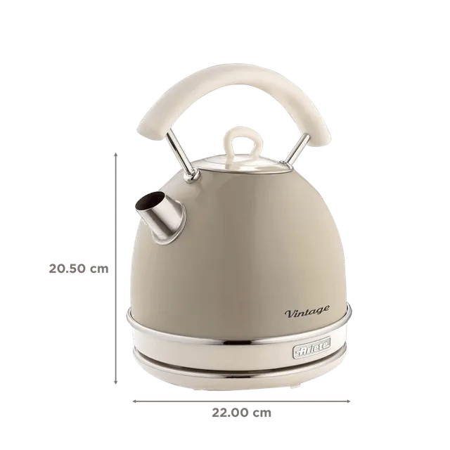 Ariete 2877 Vintage 1.7L Electric Kettle (Beige) | 2000W Stainless Steel | Retro Design | 360° Cordless Base | Auto Shut-Off Mahajan Electronics Online