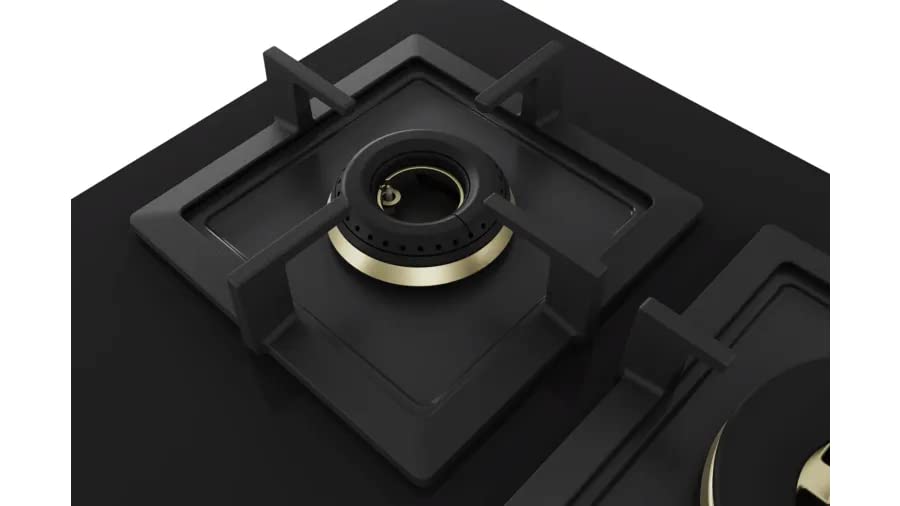 Bosch PNV9B6G20I Built in Gas Hob Black Tempered glass Glass 5 Burner Auto Ignition 90 cm Full Brass 3D Ring Burners with Matt Black Heat Shields & Cast Iron pan supports - Mahajan Electronics Online