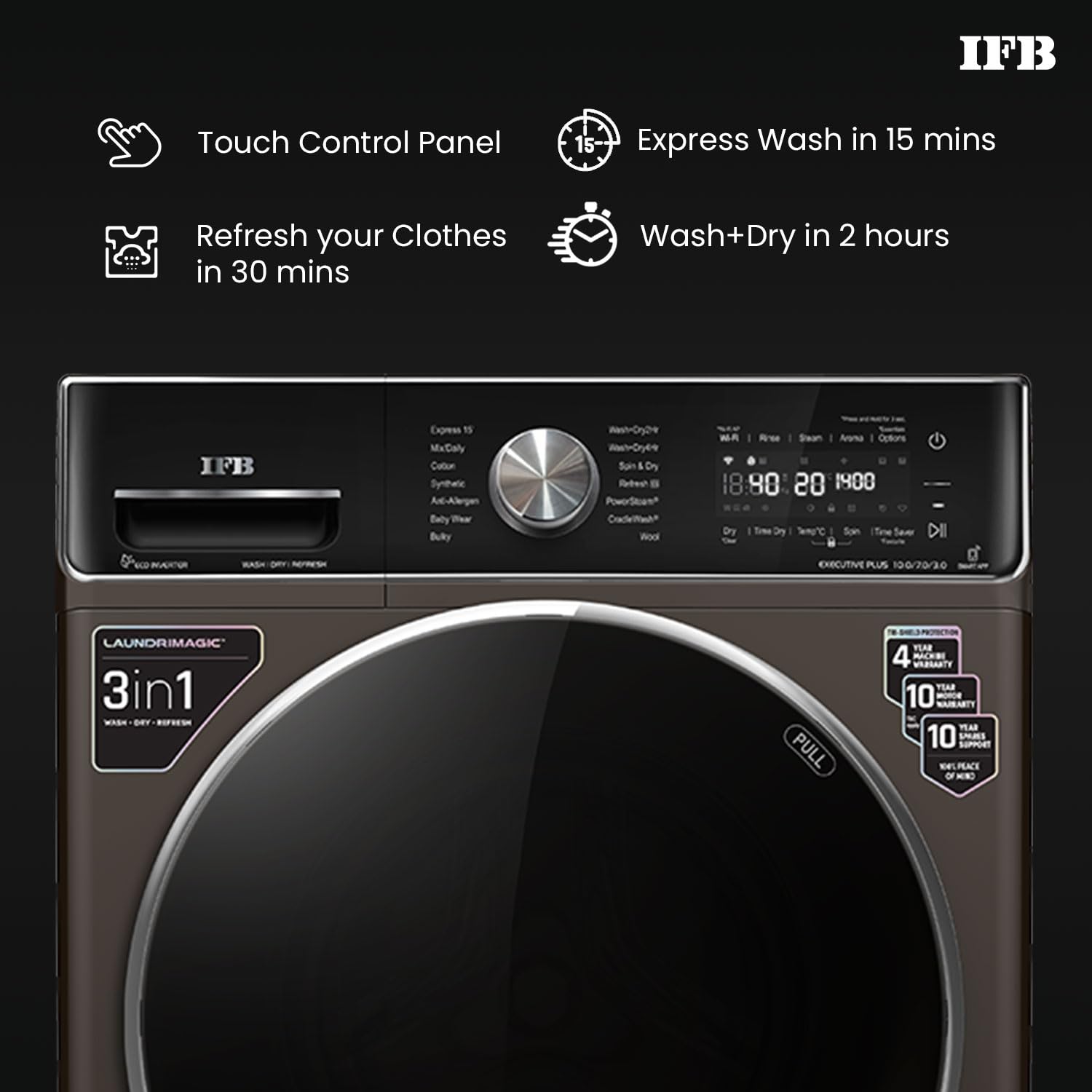 IFB Washer Dryer Executive Plus ZXM 10.0/7.0/3.0kg 5 Star Inverter Fully-Automatic Front Loading Washing Machine Mahajan Electronics online