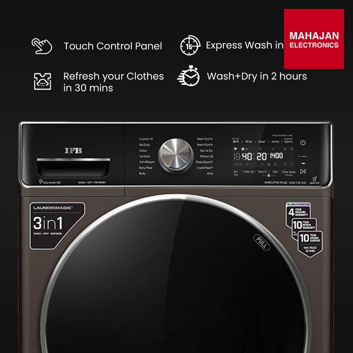 IFB Washer Dryer Executive Plus ZXM 10.0/7.0/3.0kg 5 Star Inverter Fully-Automatic Front Loading Washing Machine โ Mahajan Electronics Online.