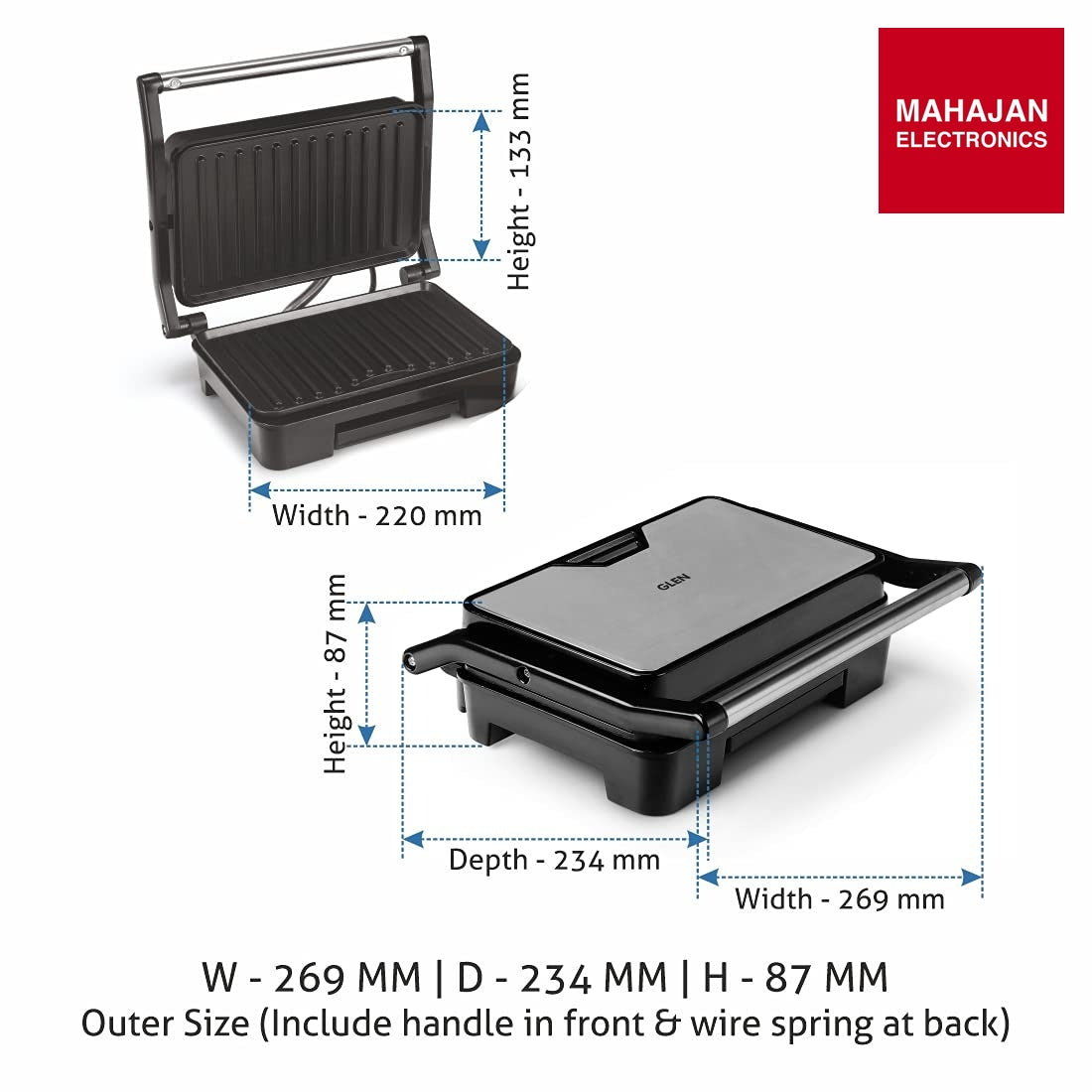 Glen SA 3029 Press Grill Maker 830W With Non Stick Coated Grill Plate & Oil Collector Tray 2 Years Warranty, Black – Mahajan Electronics Online.