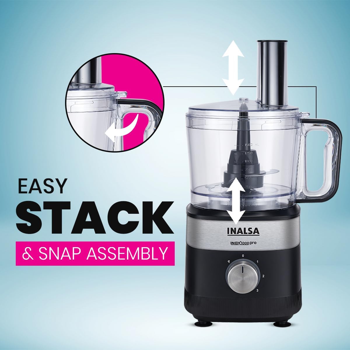 Inalsa Food Processor Inox1000 Pro For Kitchen With Mixer Grinder Juicer|1000 Watt Copper Motor – Mahajan Electronics Online.