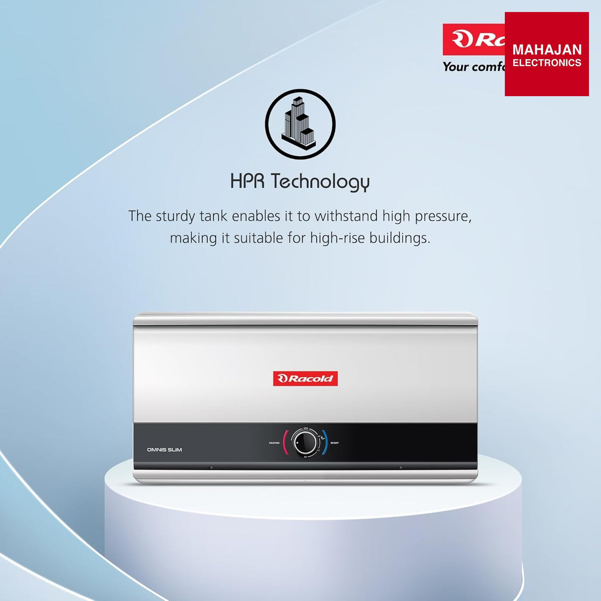 Racold Omnis Slim 15L Horizontal Energy Efficient Storage Water Heater (Geyser) – Mahajan Electronics Online.