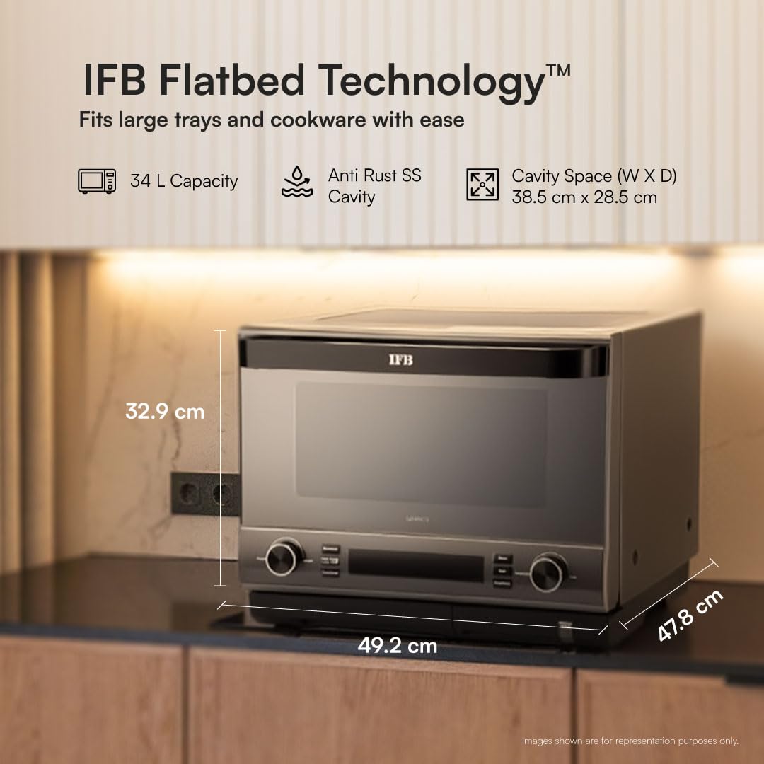 IFB 34FBBSC2 34L, 1000 W, FlatBed with Inverter Technology, 63 Autocook menus, PowerSteam, 6 Power levels, SelfClean, Steralise mode, LCD Display, Convection & Grill Microwave Oven (34FBBSC2, Metallic Grey) mahajan electronics onilne