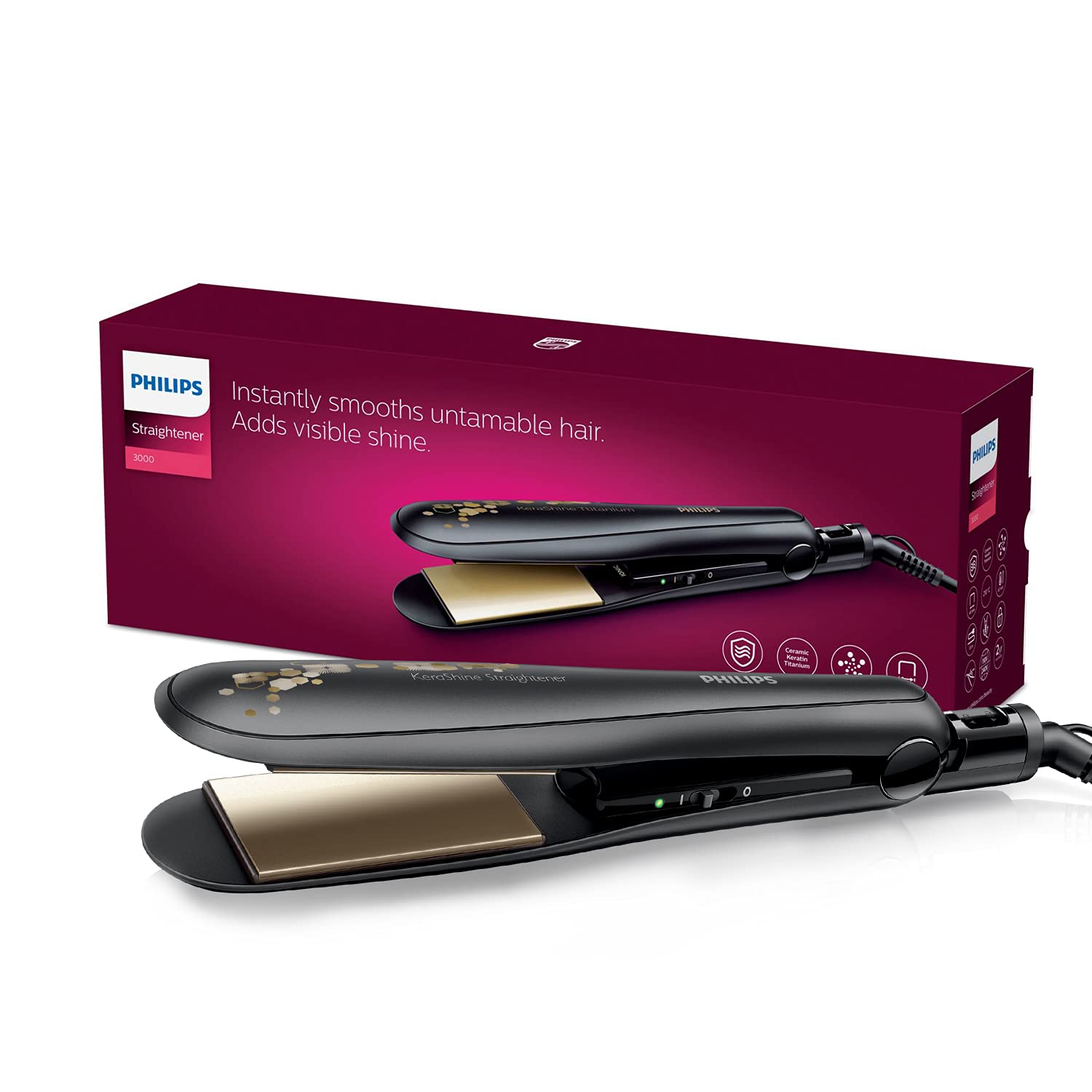 Philips BHS736/00 Kerashine Titanium Wide Plate Straightener with Silk