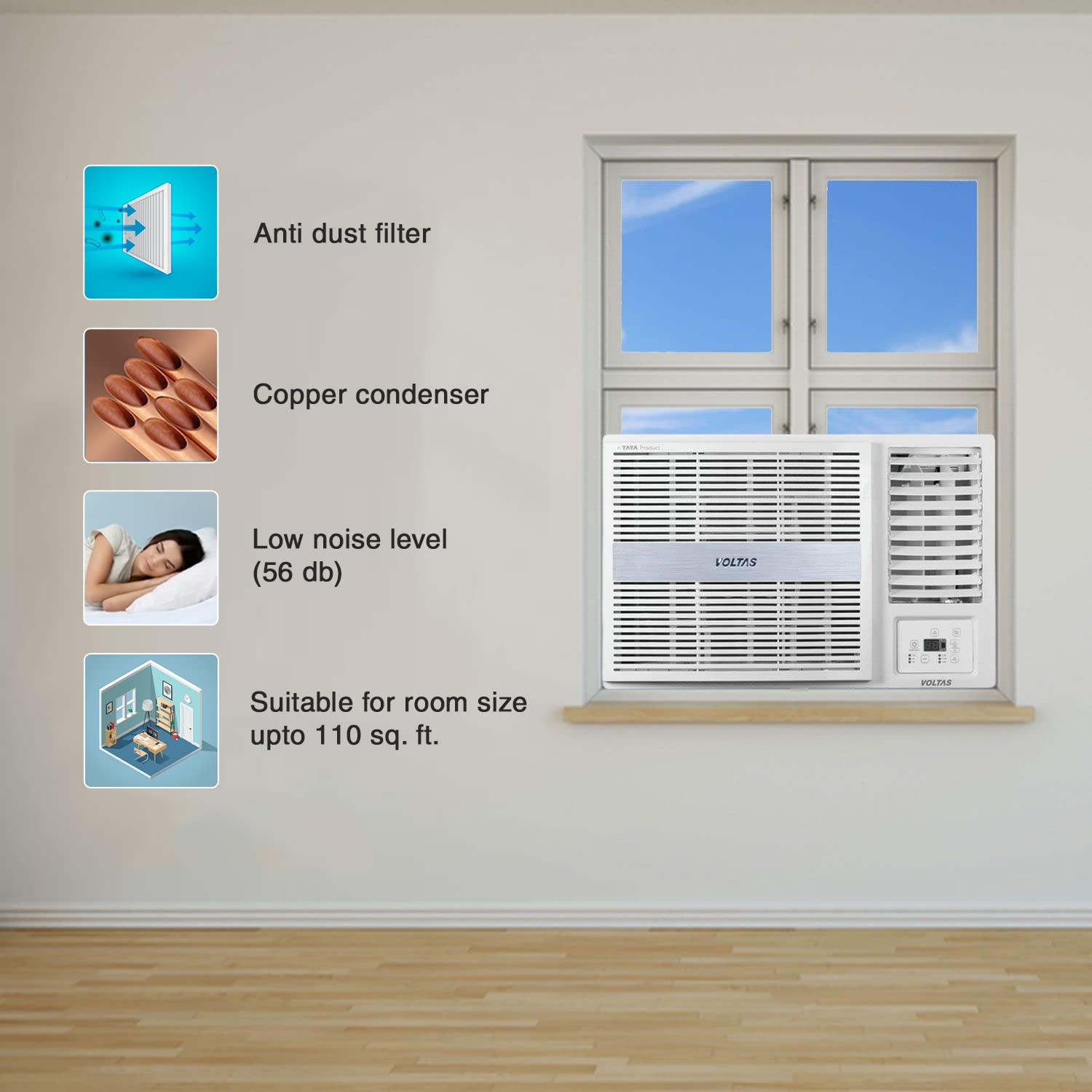 Voltas 125V Vertis Pearl 1 Ton, 5 Star, Inverter Window AC (Copper, 2-in-1 Adjustable White) Mahajan Electronics Online