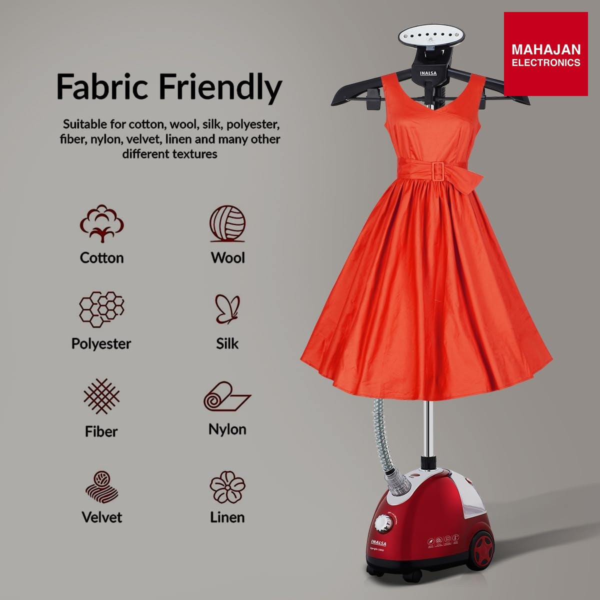 Inalsa Upright 1900 W Standing Garment Steamer with 1.4 L Tank, 28 g/min Steam Output & Auto Shut Off (Black) – Mahajan Electronics Online.