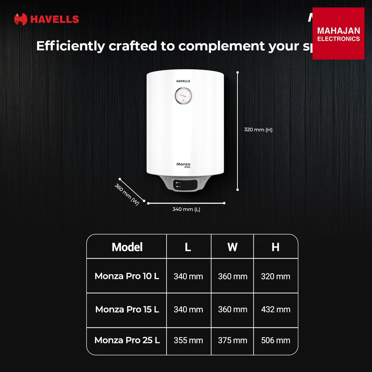 Havells Monza Pro 25L Storage GHWVMPUWAW25 Water Heater(Geyser) – Mahajan Electronics Online.