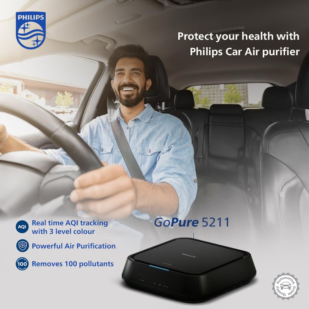 Philips GoPure 5211 Car Air Purifier (Black) With HEPA and HESA Fliter 3 Color AQI Indicator Mahajan Electronics Online