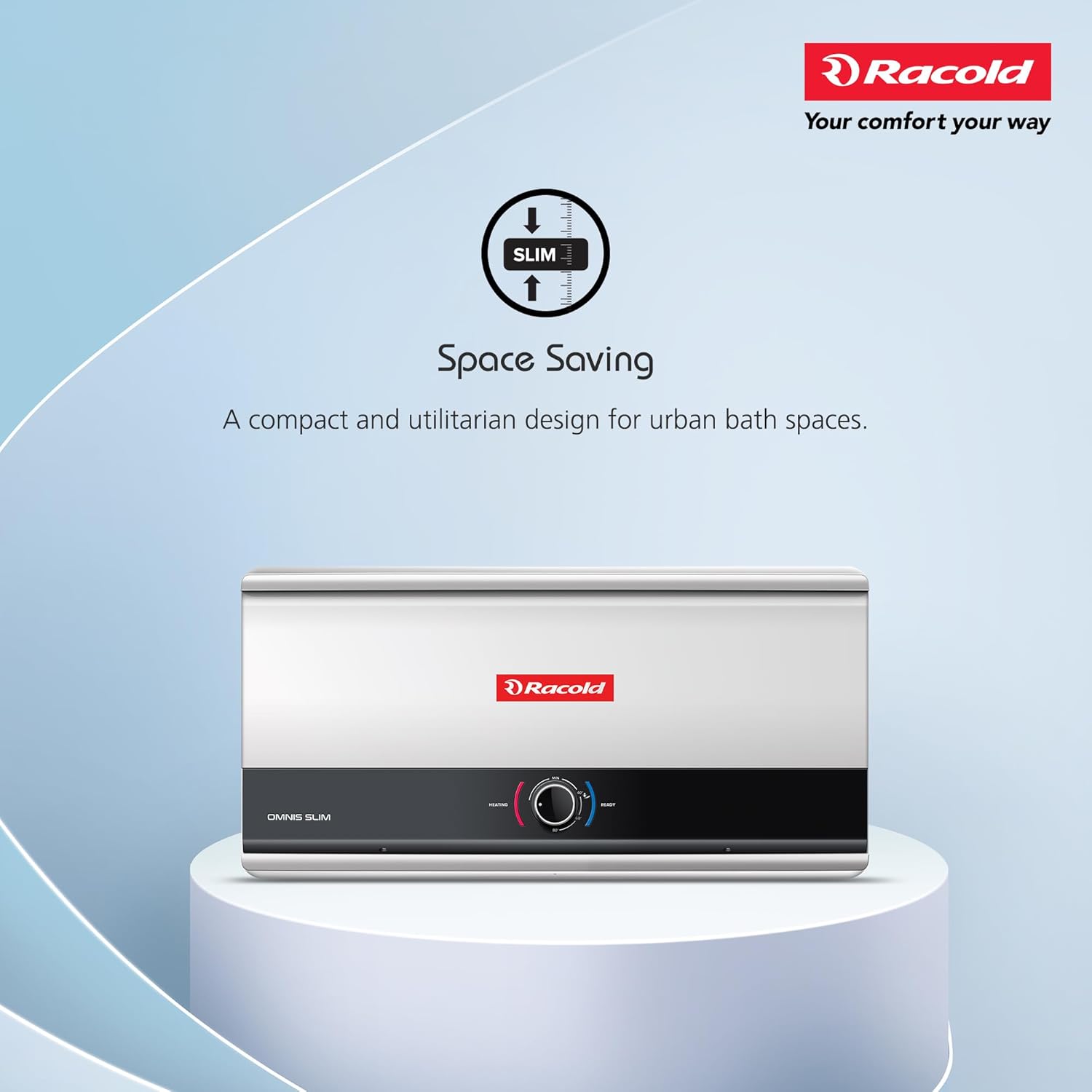 Racold Omnis Slim 15L Horizontal Energy Efficient Storage Water Heater (Geyser) Mahajan Electronics Online