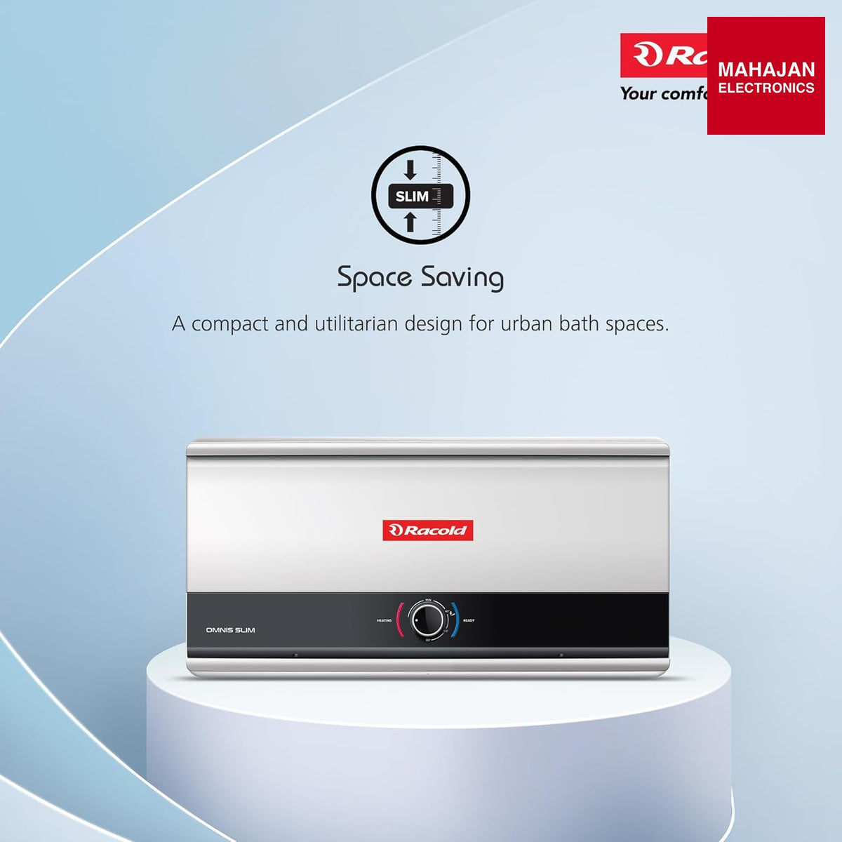 Racold Omnis Slim 15L Horizontal Energy Efficient Storage Water Heater (Geyser) – Mahajan Electronics Online.