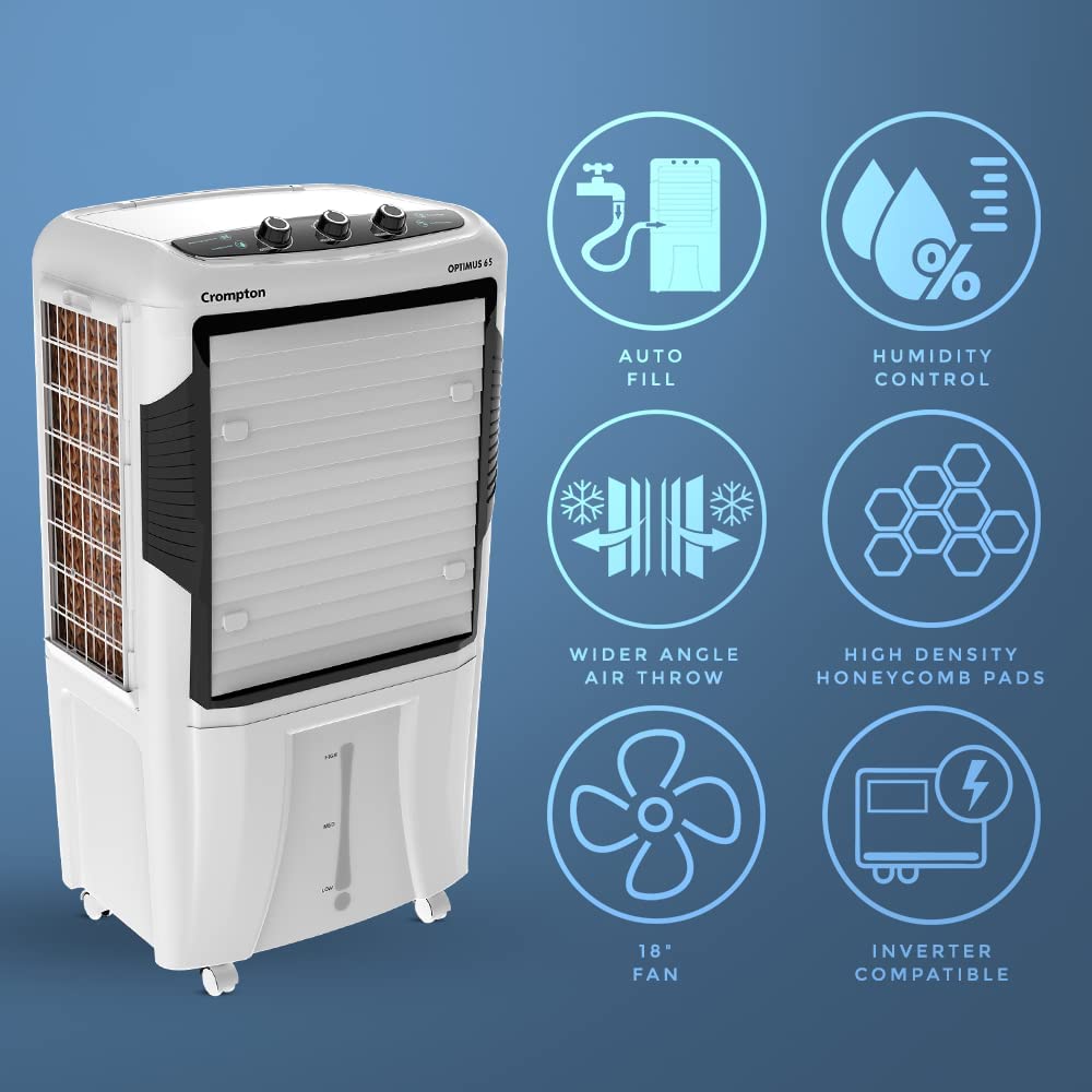 Crompton Optimus 65 Desert Air Cooler- 65L; with 18” Fan, Everlast Pump Mahajan Electronics Online